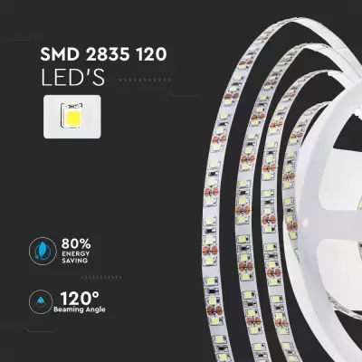 Banda LED SMD 2835 - 120 LED/metru 24V permeabil IP20 alb natural - Rola 10metri