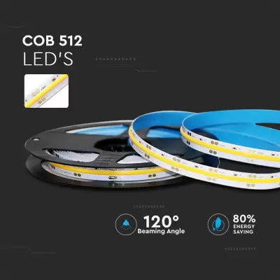 Banda LED COB - 512 LED/metru 24V permeabil IP20 alb rece