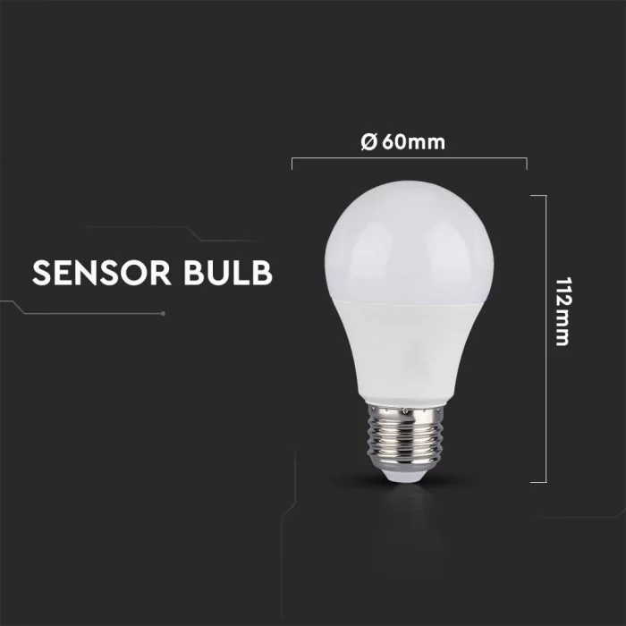 Bec LED 9W E27 A60 senzor microunde alb cald