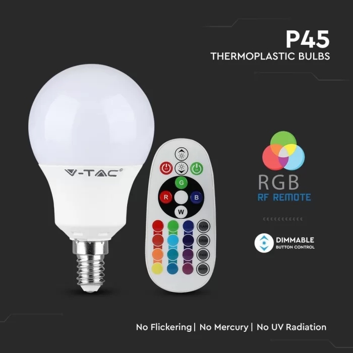 Bec LED 3.5W E14 P45 RGB+alb natural cu telecomanda