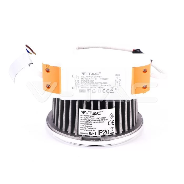 Bec spot LED AR111 20W unghi reglabil 40°/ 20° argintiu Alb natural