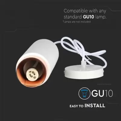 Corp Spot GU10 gips suspendat alb cu detaliu metalic roz auriu 
