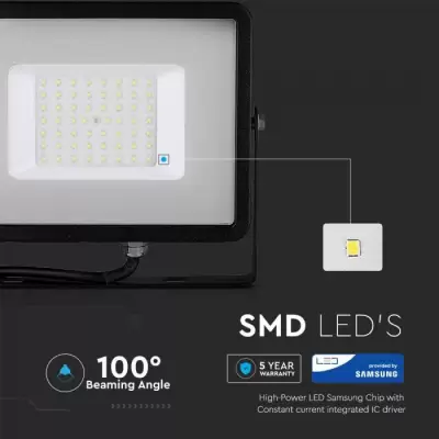 Proiector LED chip Samsung 50W corp negru Alb cald