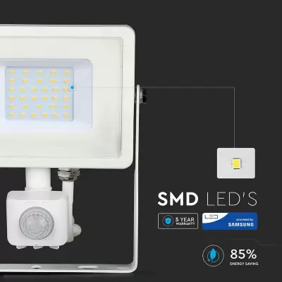 Proiector LED cu senzor 30W corp alb SMD Chip Samsung Alb rece
