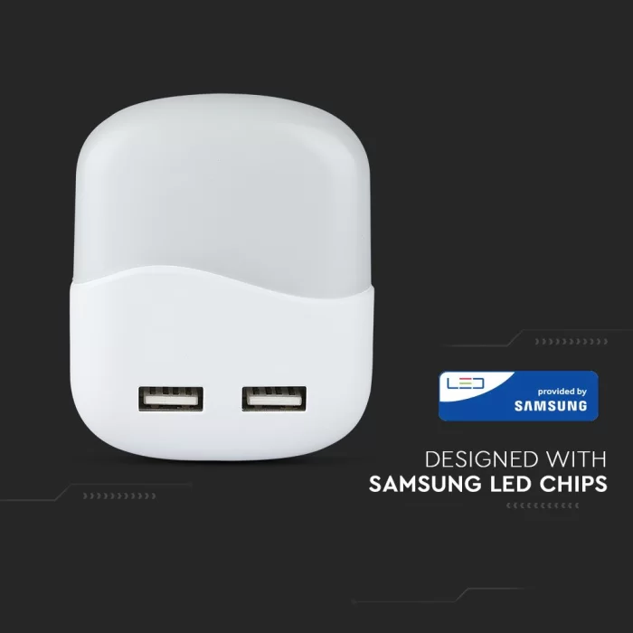 Lampa de veghe LED cu USB chip Samsung patrata alb cald