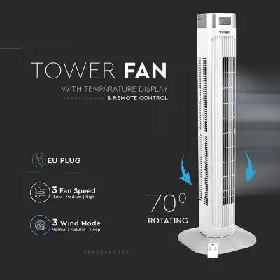 Ventilator vertical LED 55W cu display temperatura si telecomanda 36 Inch alb