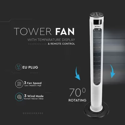Ventilator vertical LED 55W cu display temperatura si telecomanda 46 Inch alb-negru