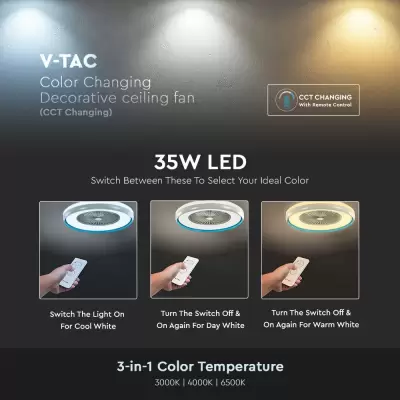 Ventilator tavan LED  compact 45W 3 in 1 telecomanda albastru