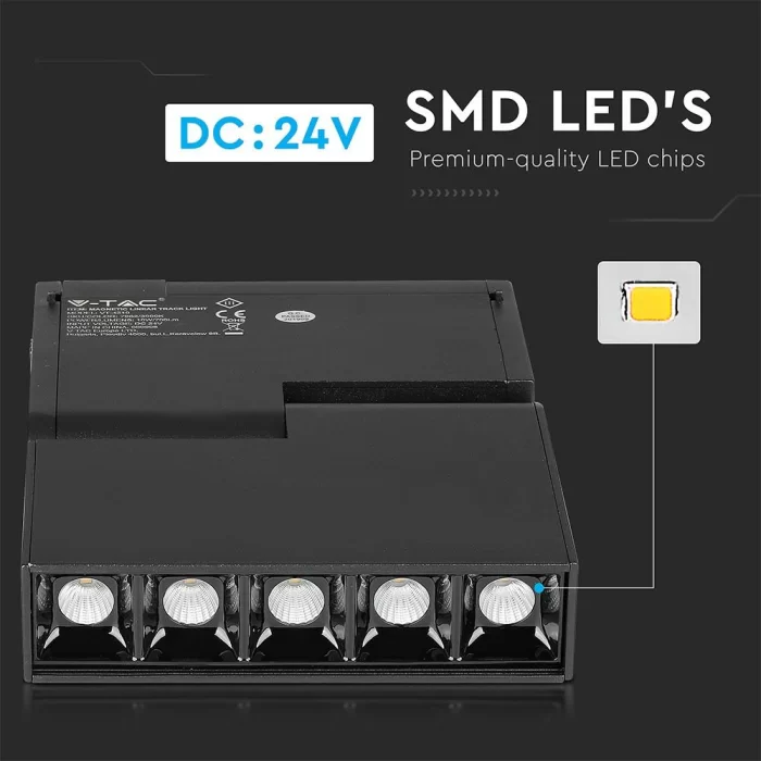 Spot Linear LED Magnetic 5 * 2W SMD Negru IP20 24V 4000K