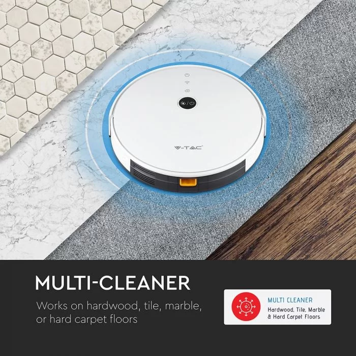 Aspirator Robotic Giroscop cu functie de mop, cu telecomanda, compatibil Amazon Alexa si Google Home Alb
