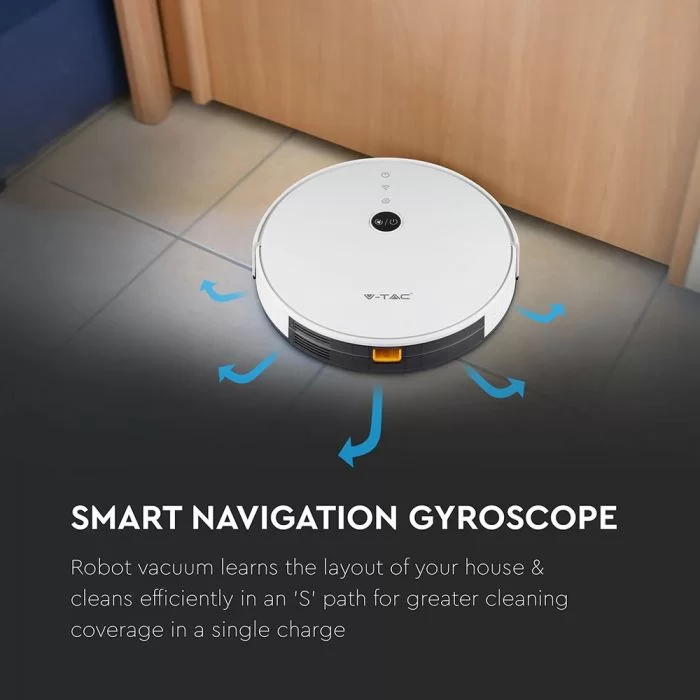 Aspirator Robotic Giroscop cu functie de mop, cu telecomanda, compatibil Amazon Alexa si Google Home Alb