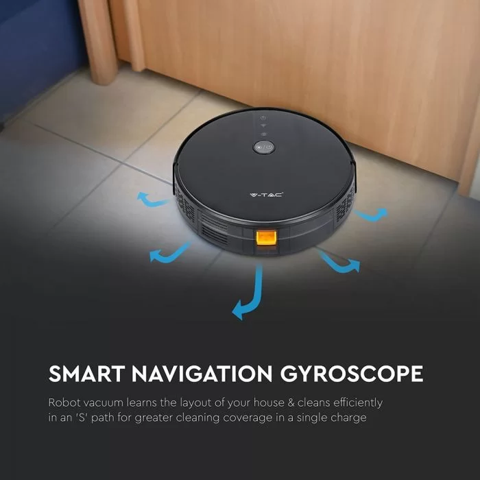 Aspirator Robotic Giroscop cu functie de mop, cu telecomanda, compatibil Amazon Alexa si Google Home Negru