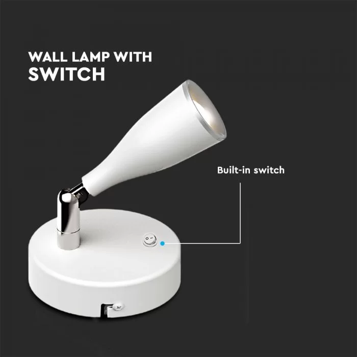 Lampa LED aplicata perete 4.5W Alb natural corp Alb cu intrerupator