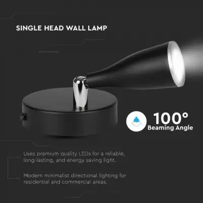 Lampa LED aplicata perete 4.5W Alb natural corp negru cu intrerupator