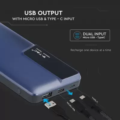 Acumulator extern 10K Mah cu Digital Display & USB Type C albastru