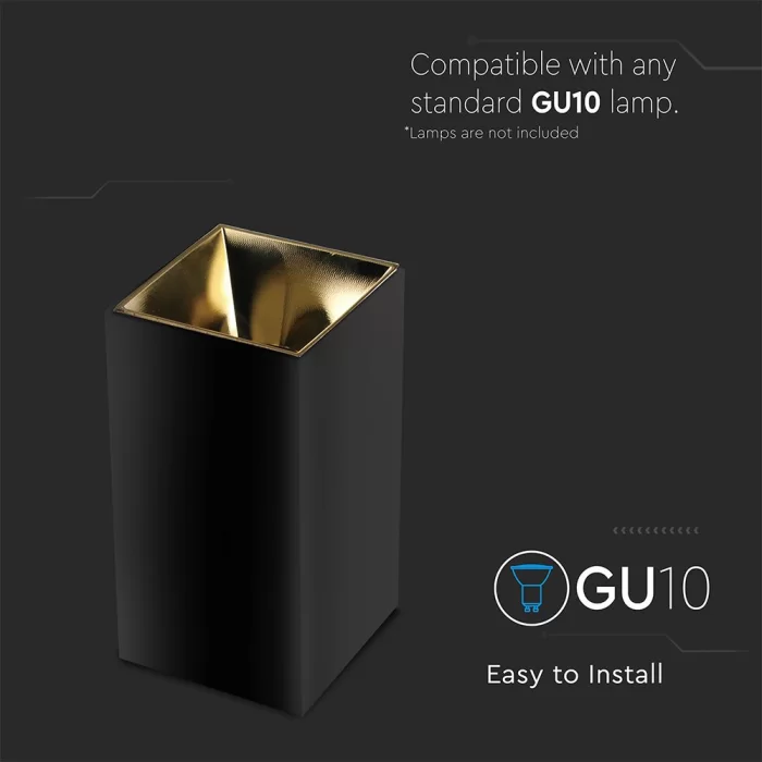 Corp spot GU10 patrat negru+auriu