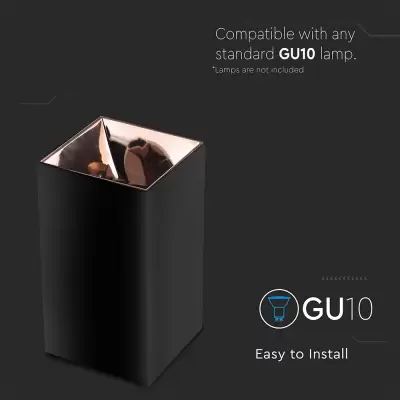 Corp spot GU10 patrat negru+roz auriu