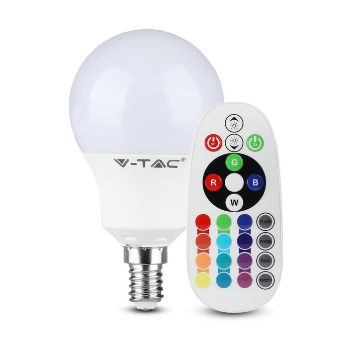 Bec LED 4.8W E14 P45 RGB+alb cald cu telecomanda