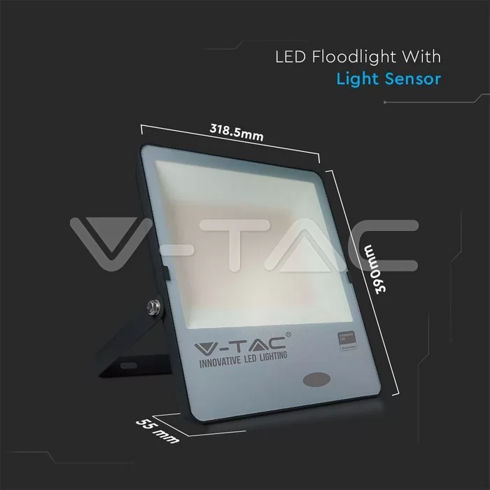 Proiector LED cu senzor de lumina 150W corp negru SMD Chip Samsung Alb cald