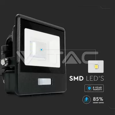 Proiector LED senzor PIR 10W corp negru Chip Samsung conectare etansa Alb rece