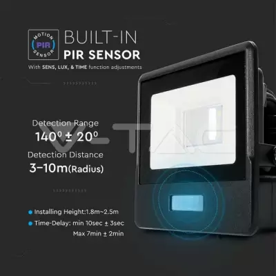 Proiector LED senzor PIR 10W corp negru Chip Samsung conectare etansa Alb cald