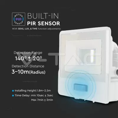 Proiector LED senzor PIR 10W corp alb Chip Samsung conectare etansa Alb rece