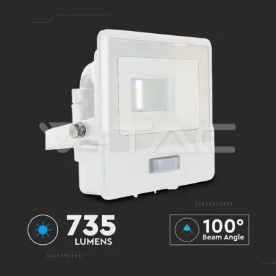 Proiector LED senzor PIR 10W corp alb Chip Samsung conectare etansa Alb cald
