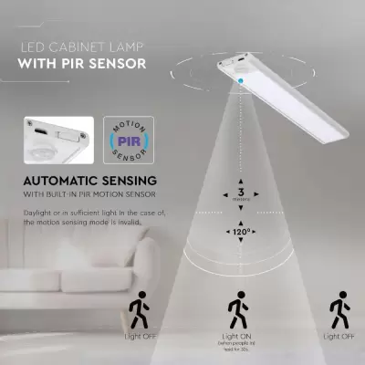 Lampa LED mobilier 2.5W argintie cu senzor alb natural