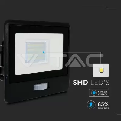 Proiector LED senzor PIR 20W corp negru Chip Samsung conectare etansa Alb cald