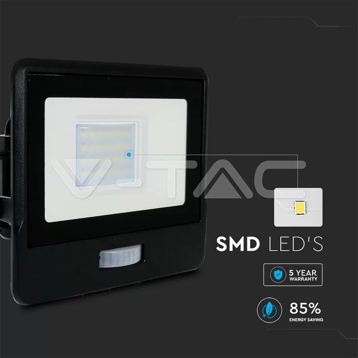 Proiector LED senzor PIR 20W corp negru Chip Samsung conectare etansa Alb rece
