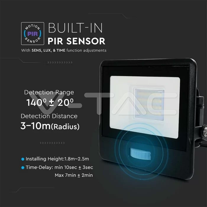 Proiector LED senzor PIR 20W corp negru Chip Samsung conectare etansa Alb cald