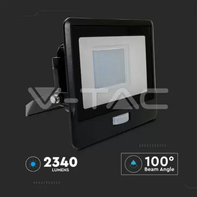 Proiector LED senzor PIR 30W corp negru alb Chip Samsung conectare etansa Alb cald