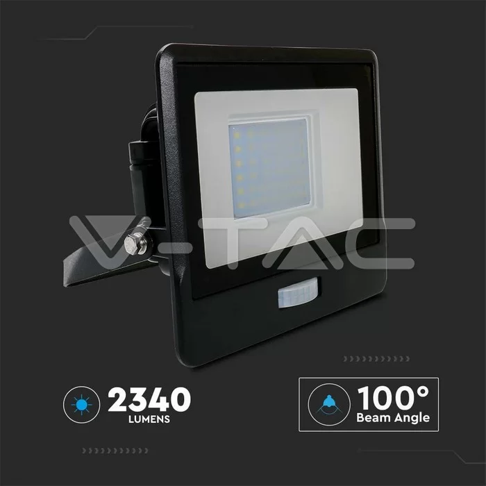 Proiector LED senzor PIR 30W corp negru alb Chip Samsung conectare etansa Alb natural