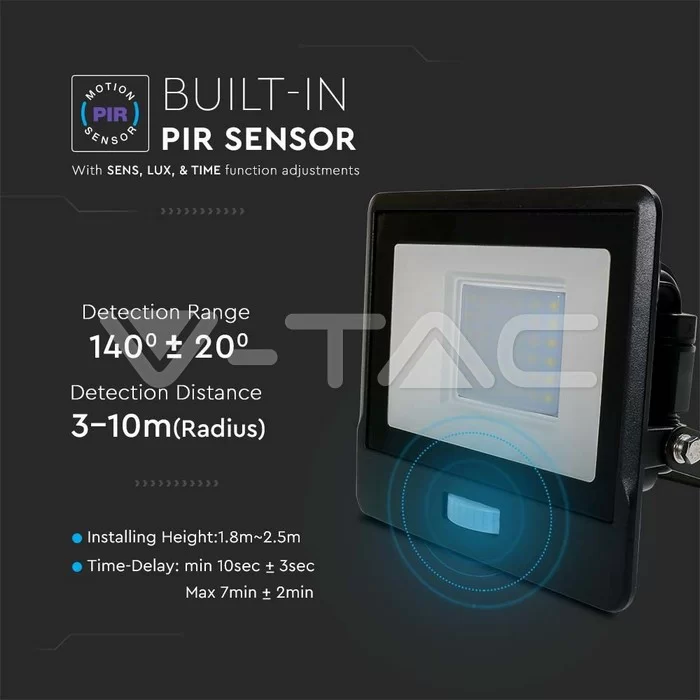 Proiector LED senzor PIR 30W corp negru alb Chip Samsung conectare etansa Alb rece