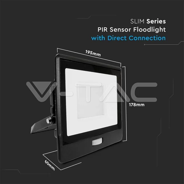 Proiector LED senzor PIR 50W corp negru Chip Samsung conectare etansa Alb cald