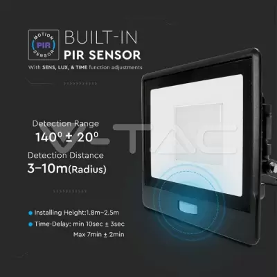 Proiector LED senzor PIR 50W corp negru Chip Samsung conectare etansa Alb natural