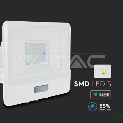 Proiector LED senzor PIR 20W corp alb Chip Samsung conectare etansa Alb cald