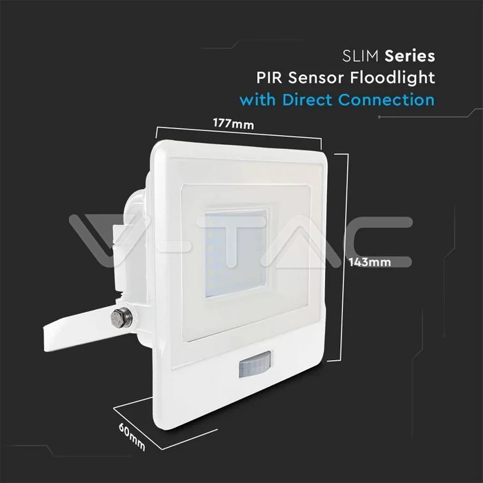 Proiector LED senzor PIR 30W corp alb Chip Samsung conectare etansa Alb natural