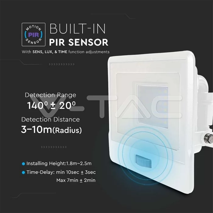 Proiector LED senzor PIR 30W corp alb Chip Samsung conectare etansa Alb natural