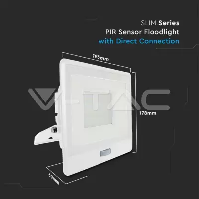 Proiector LED senzor PIR 50W corp alb Chip Samsung conectare etansa Alb rece