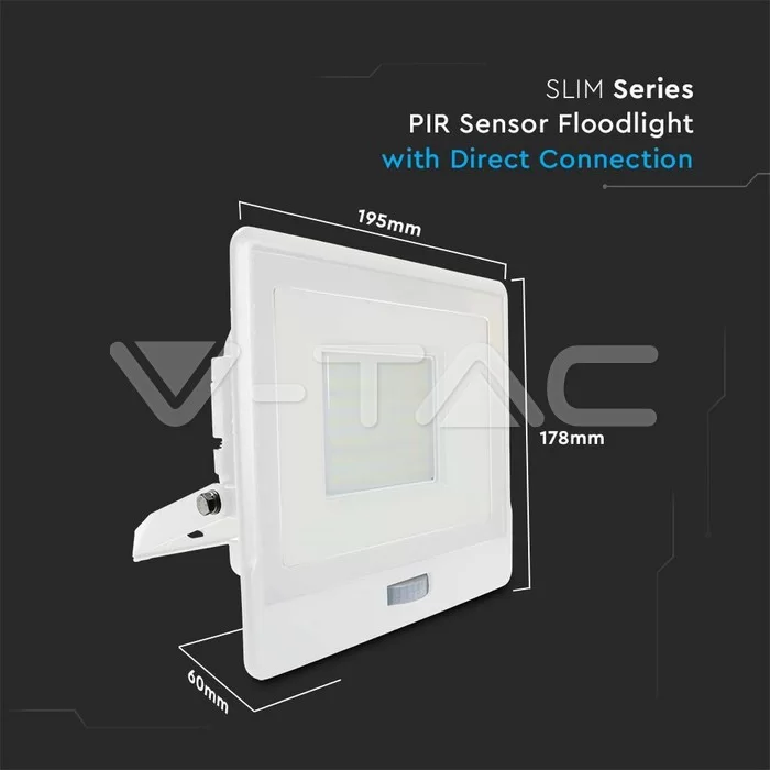 Proiector LED senzor PIR 50W corp alb Chip Samsung conectare etansa Alb cald