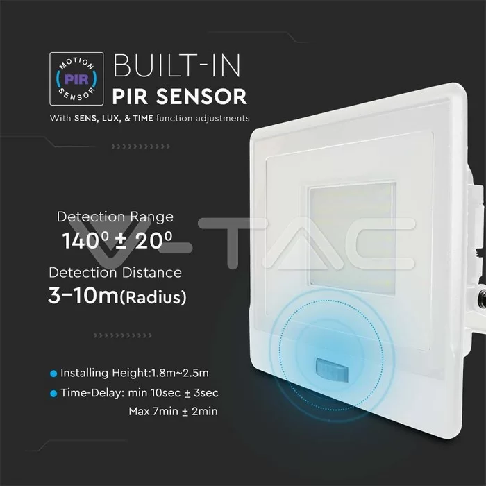 Proiector LED senzor PIR 50W corp alb Chip Samsung conectare etansa Alb natural