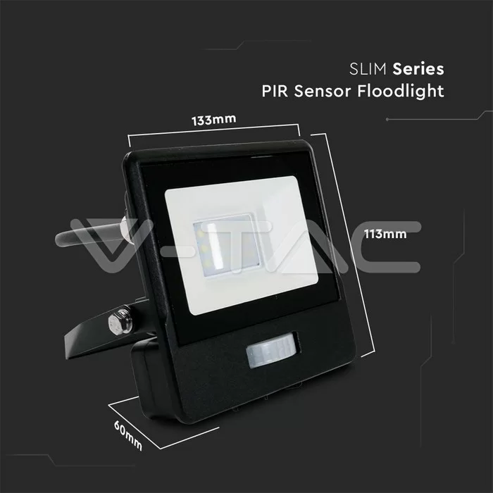 Proiector LED cu senzor PIR 10W corp negru SMD Chip Samsung Alb cald