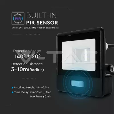 Proiector LED cu senzor PIR 10W corp negru SMD Chip Samsung Alb rece