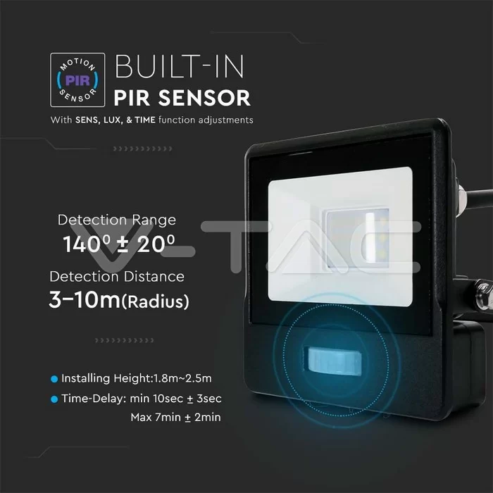 Proiector LED cu senzor PIR 10W corp negru SMD Chip Samsung Alb natural