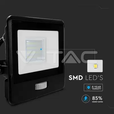 Proiector LED cu senzor PIR 20W corp negru SMD Chip Samsung Alb cald 