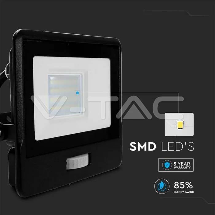 Proiector LED cu senzor PIR 20W corp negru SMD Chip Samsung Alb rece