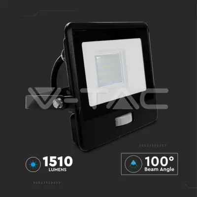 Proiector LED cu senzor PIR 20W corp negru SMD Chip Samsung Alb cald 