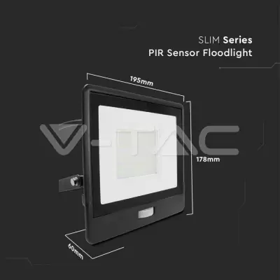Proiector LED cu senzor PIR 50W corp negru SMD Chip Samsung Alb cald 