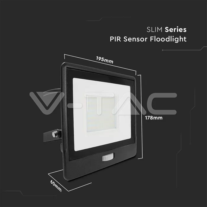 Proiector LED cu senzor PIR 50W corp negru SMD Chip Samsung Alb cald 